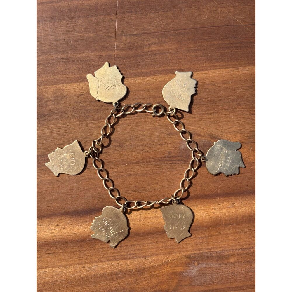 Vintage 1950s 12K and GF Silhouette Birthday Charm Bracelet 7"17.3g